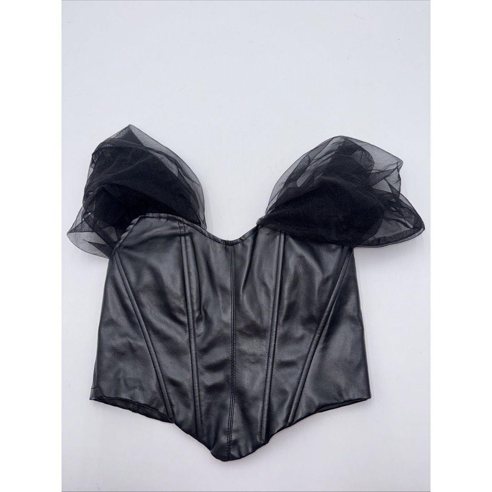 AKIRA black faux leather tulle sleeve corset NEW Size M Whimsygoth Witchcore